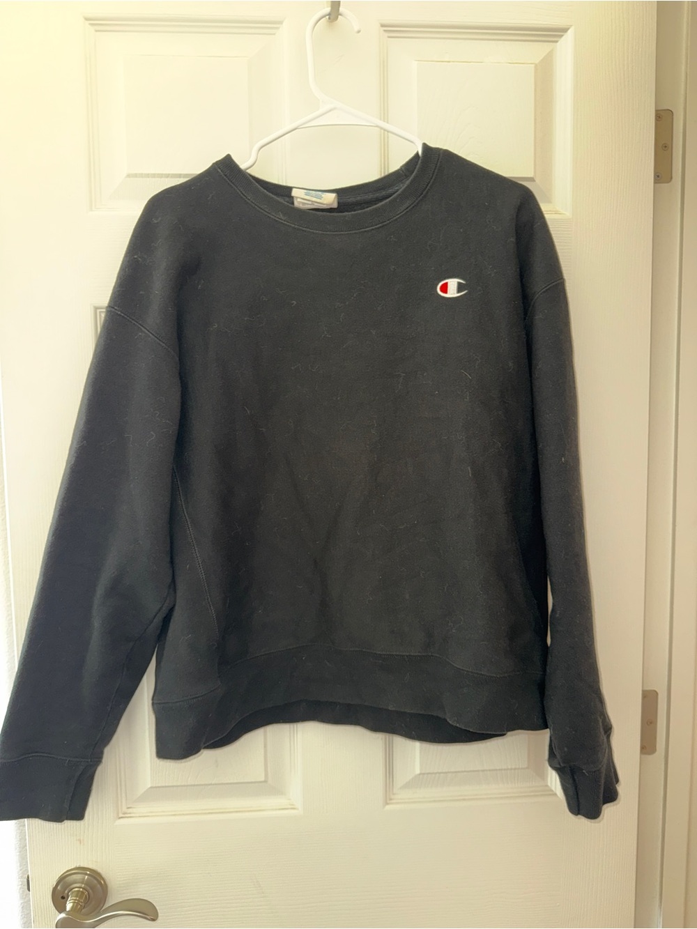 Champion Black Crewneck with Small Embroidered Logo